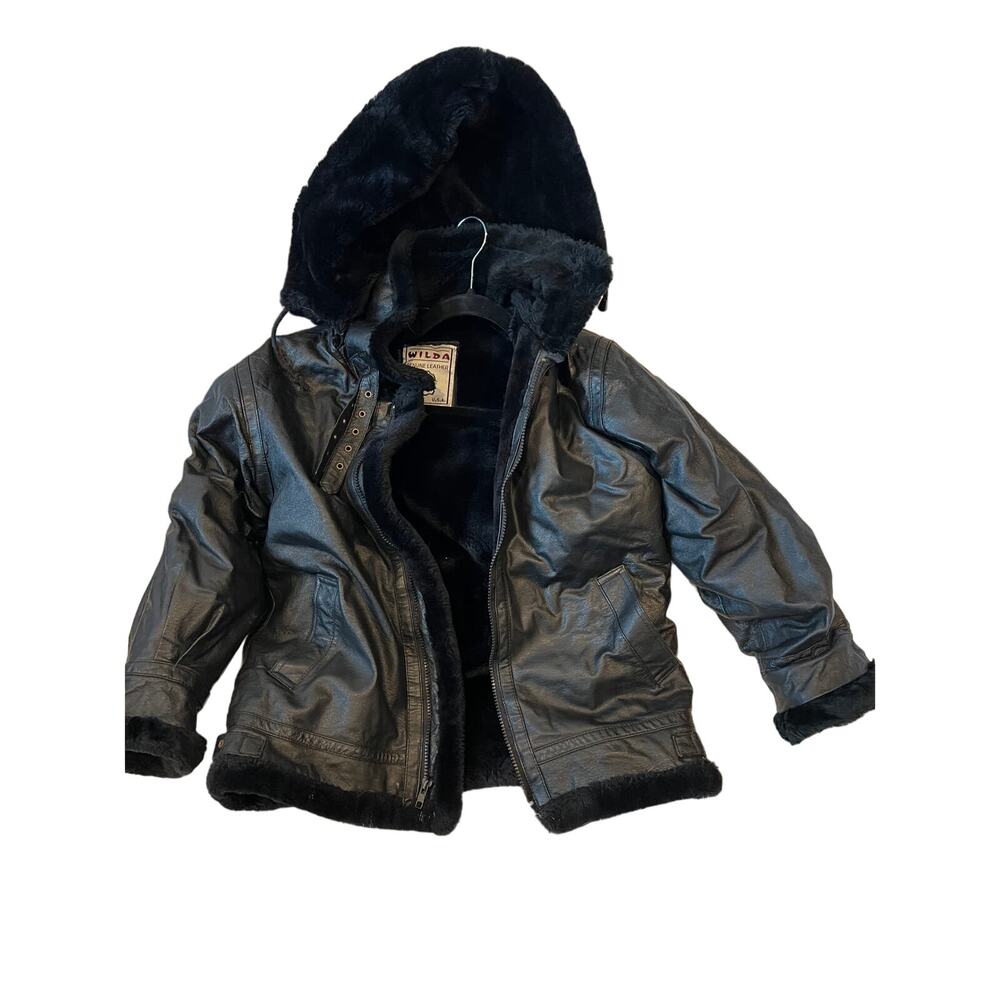 Genuine Leather Brown Wilda Hooded Jacket Kids XL